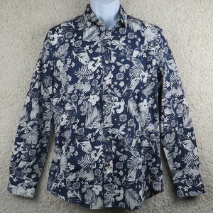 Estivaneli* Men's Long Sleeve Button Down Curved Hem Hawaiian Shirt~ Size Medium